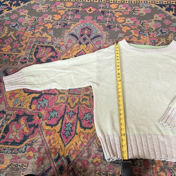 Free People Street Fair Knit Oversized Pullover Sweater Light Green & Grey sz S - Picture 6 of 12